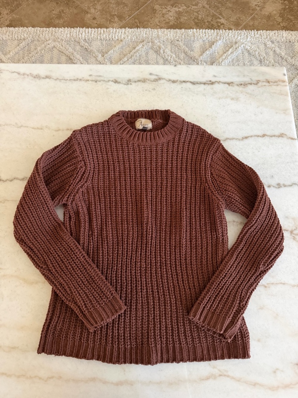 Ashley By 26 International Ribbed Crewneck Sweater - Mauve Brown